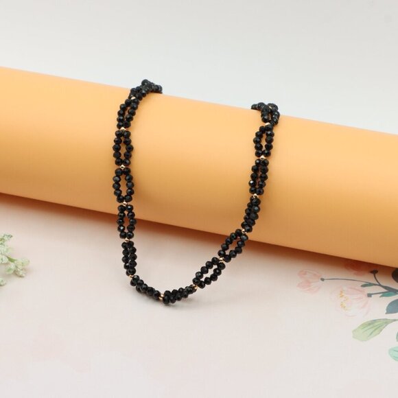 Rose Gold Black Beaded Necklace with Gold-Plated Brass Finish, XPNL0234 - Picture 8 of 12